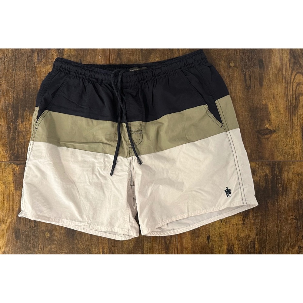 French Connection Mens Colorblock Swim Trunks Navy, Green, White Size M